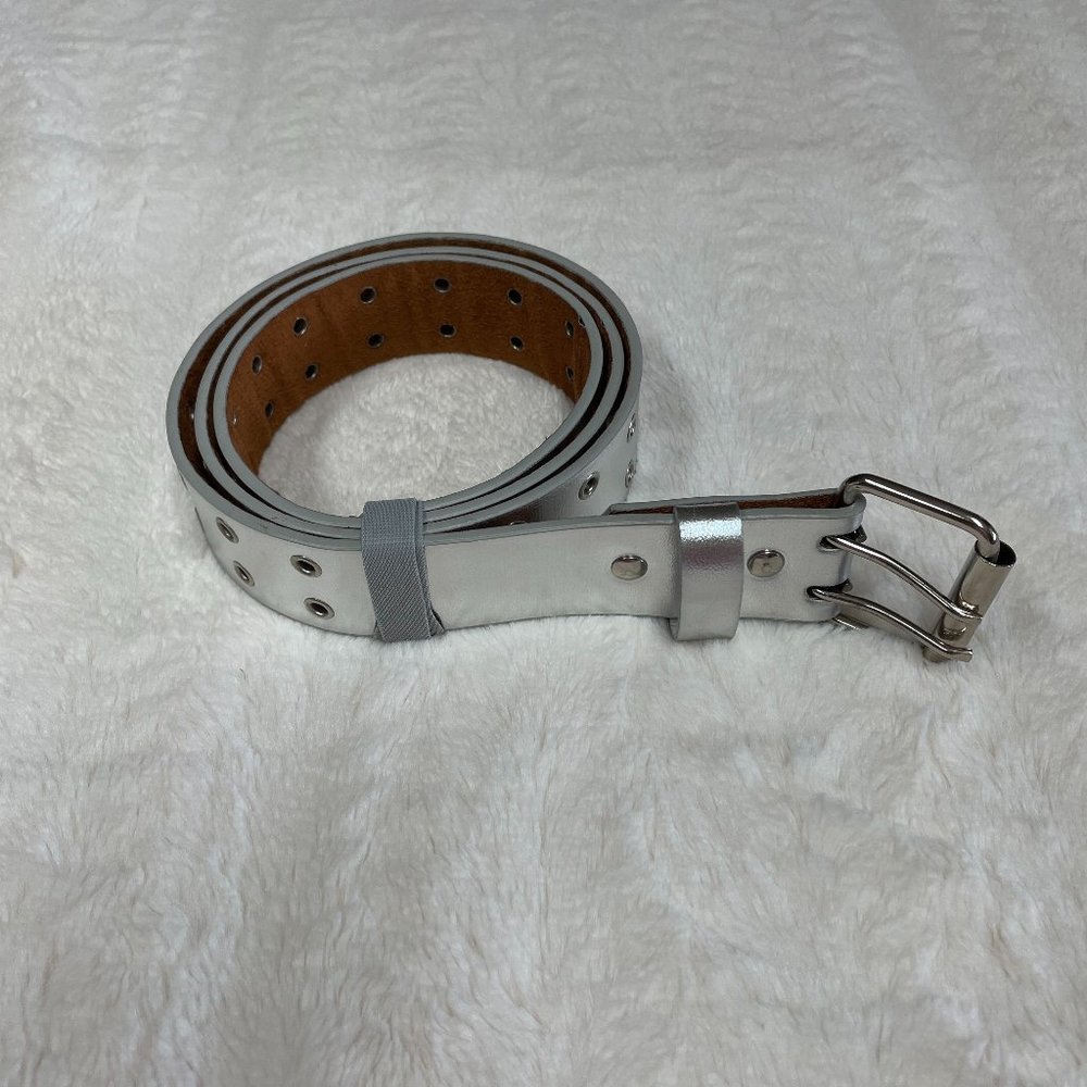 PRICE DROP - Genuine leather Shiny Silver belt
